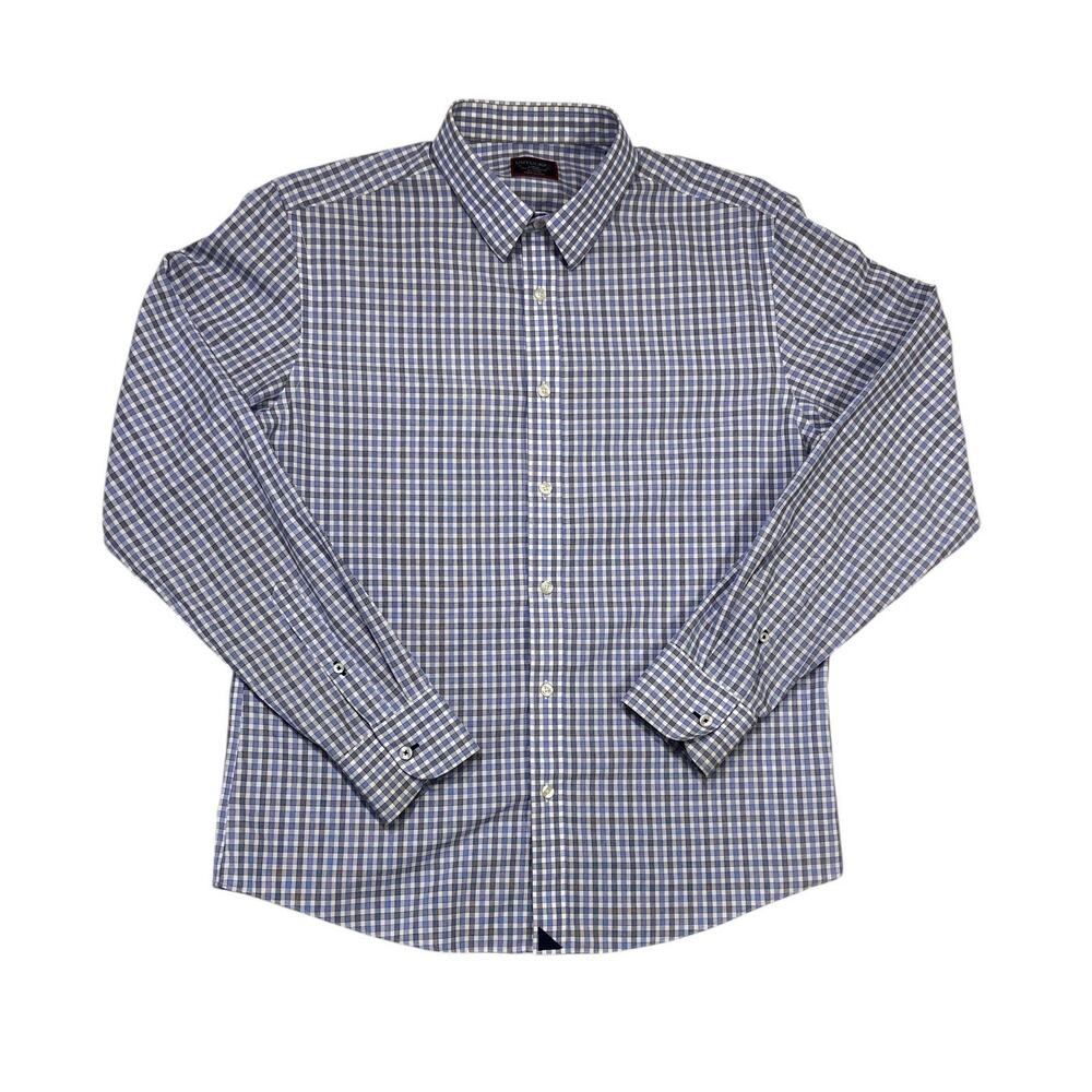 Untuckit Shirt Mens Large Blue Plaid Slim Fit Wrinkle Free Long Sleeve Durif